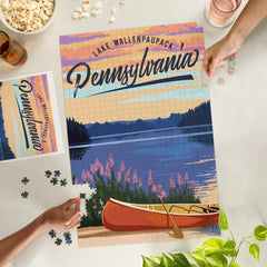 Lake Wallenpaupack, Pennsylvania, Canoe and Lake, Jigsaw Puzzle Puzzle Lantern Press