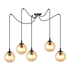 Lampa wisząca GIGI 5 BL MIODOWY pająk klosz bursztyn czarna - LAITICA