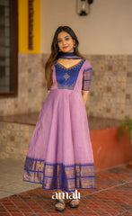 Lavender and Dark Blue Cotton Anarkali Anarkalis