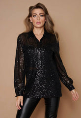 Little Black Dress Black Sequin Shirt-106834