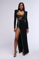 Front View Leader Of The Pack Long Sleeve High Slit Gown