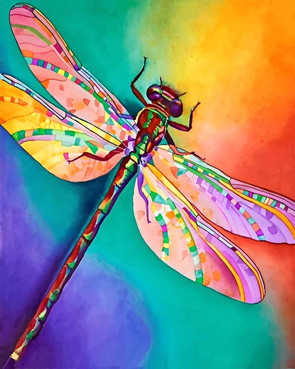 Libélula Colorida con Fondo de Arco Iris Pintar por Números