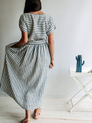 Long Linen Dress with Belt "Aurelia", Linen Maxi Dress-Linenbee