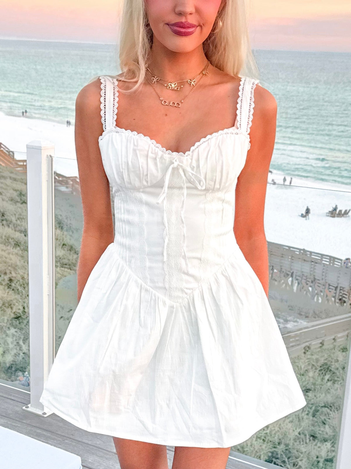 White Liv Corset mini dress with lace trim - perfect graduation dress from Sassy Shortcake