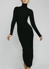 Long Sleeve Turtleneck Maxi - Black - house of lolo