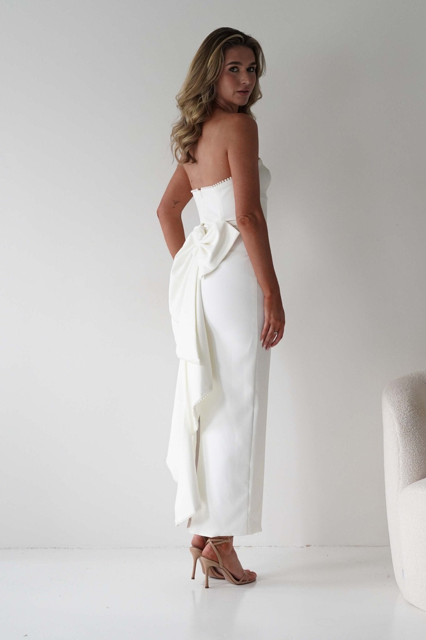Louisiana Pearl Bow Strapless Dress | White | Graduation | Bride To Be Hen Dress | Oh Hello Clothing