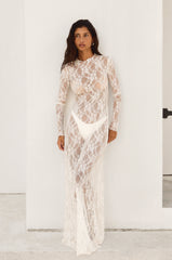 This is an image of Lyon Lace Dress in White Lace - RESA featuring a model wearing the dress