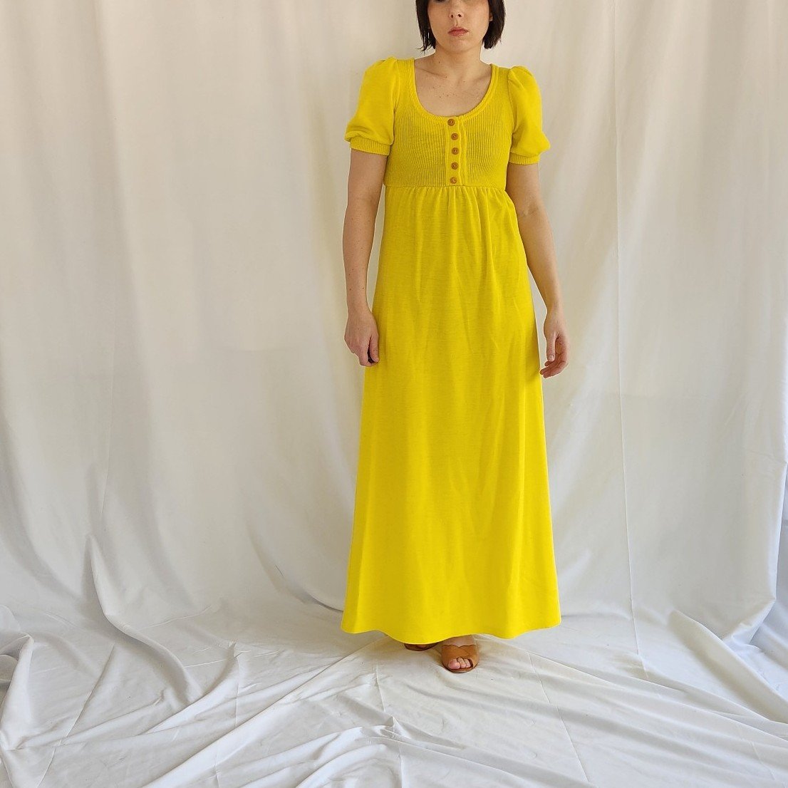 60s Yellow Knit Maxi Dress