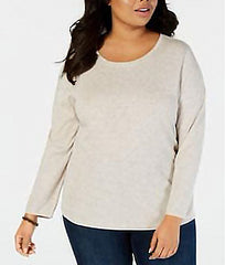 Blusa feminina de manga comprida e gola redonda, estilo & co, marrom, tamanho médio