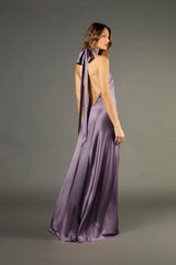 Halter tie neck backless gown - mauve