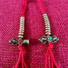 6.5mm Brass Mala Counters with Bell & Dorje Ends and red string