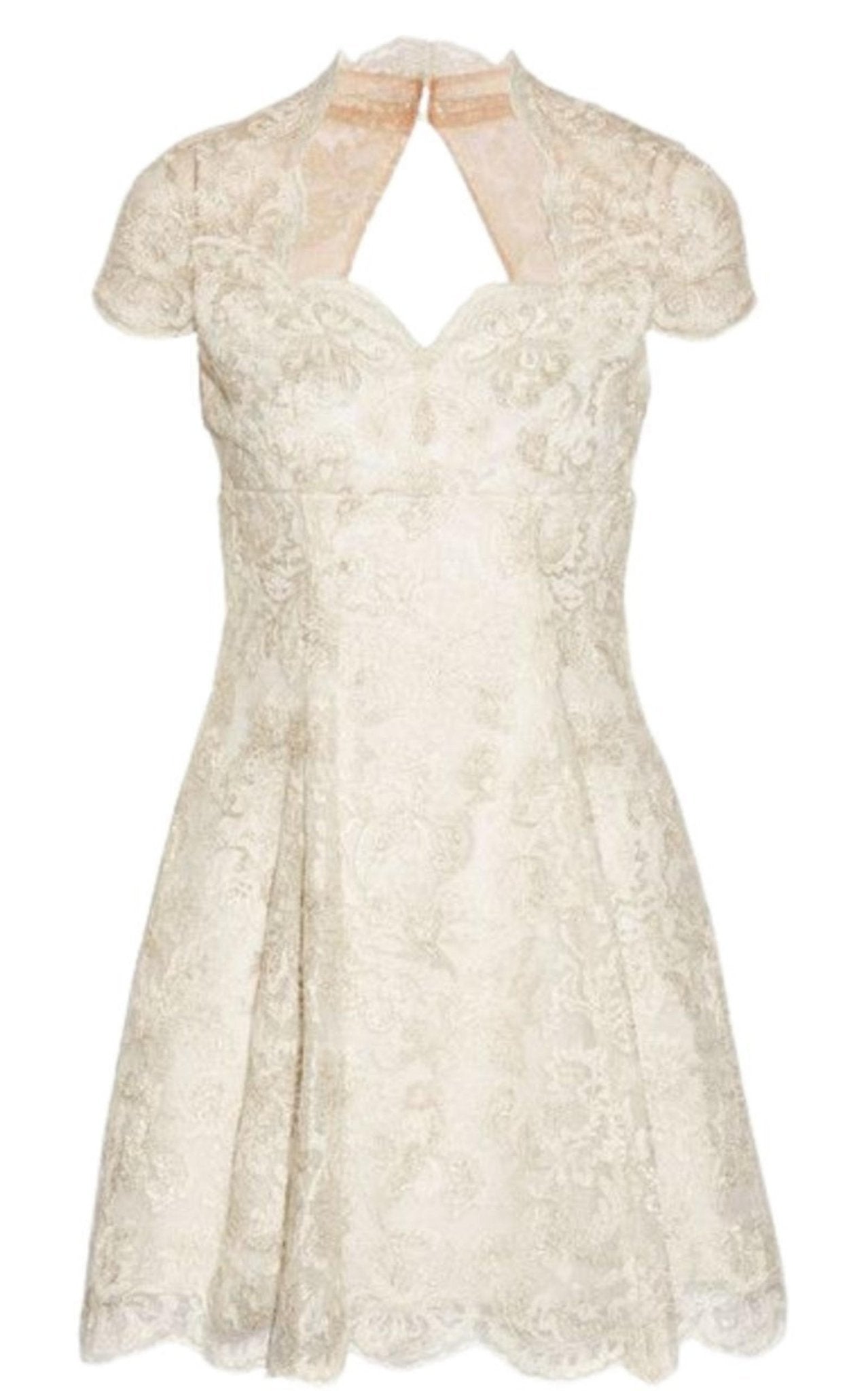 Marchesa Notte Metallic Lace Cap Sleeve Dress - Runway Catalog