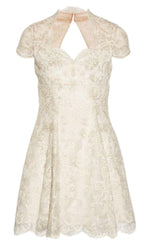 Marchesa Notte Metallic Lace Cap Sleeve Dress - Runway Catalog