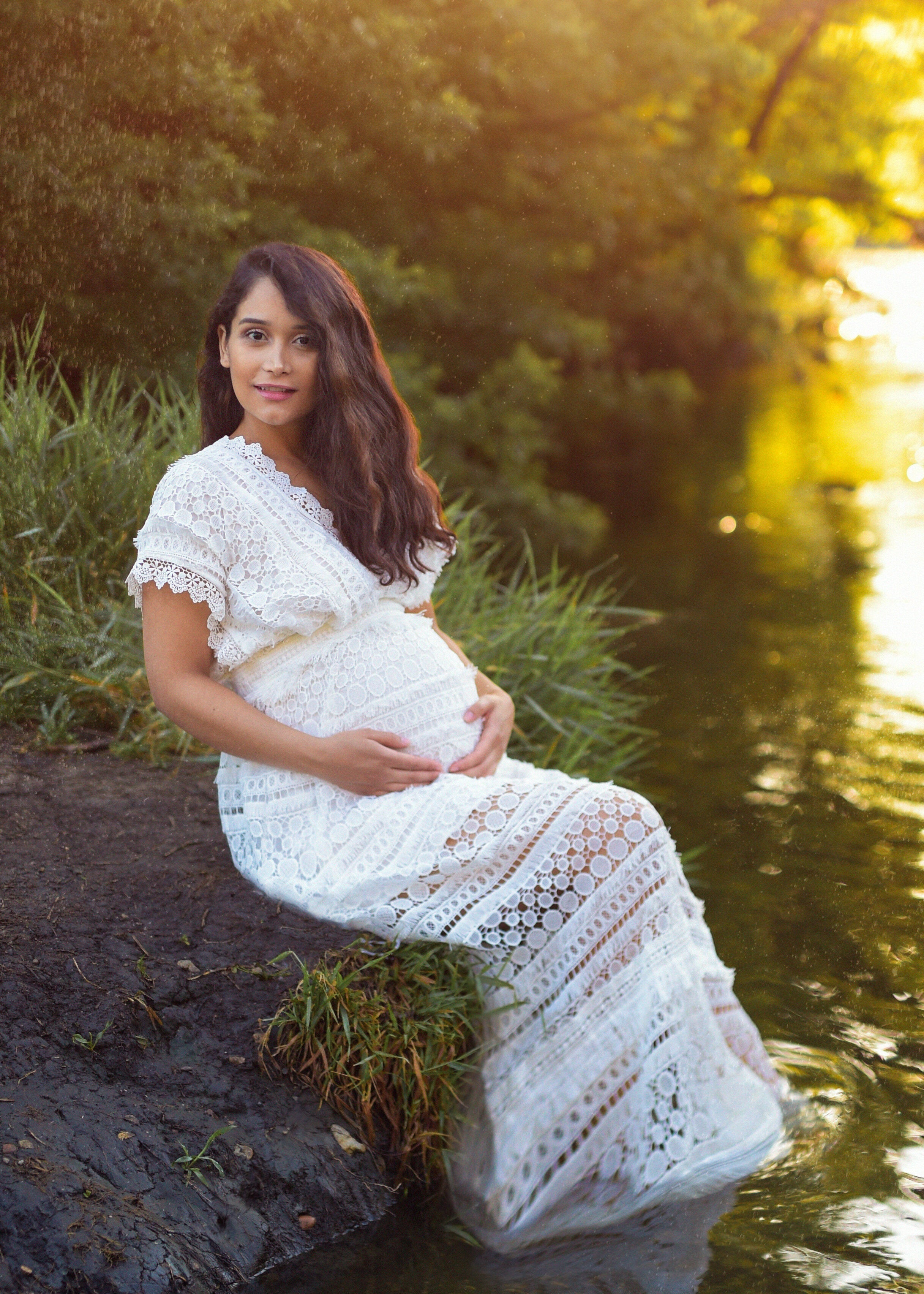 White Crochet Maternity Maxi Photography Photoshoot Pregnancy Photo Shoot Wedding Baby Shower Long Dress