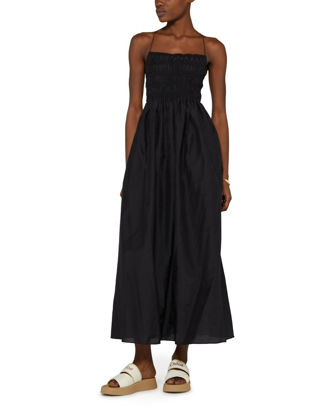 Matteau Shirred Lace-Up Dress - 8 / Black - Dresses