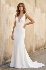 Savanna | Simple White Mermaid Backless Boho Wedding Dress