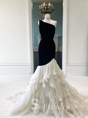 Mermaid Prom Dresses One Shoulder Long Evening Dress With Ruffles Formal Gowns SED143|Selinadress