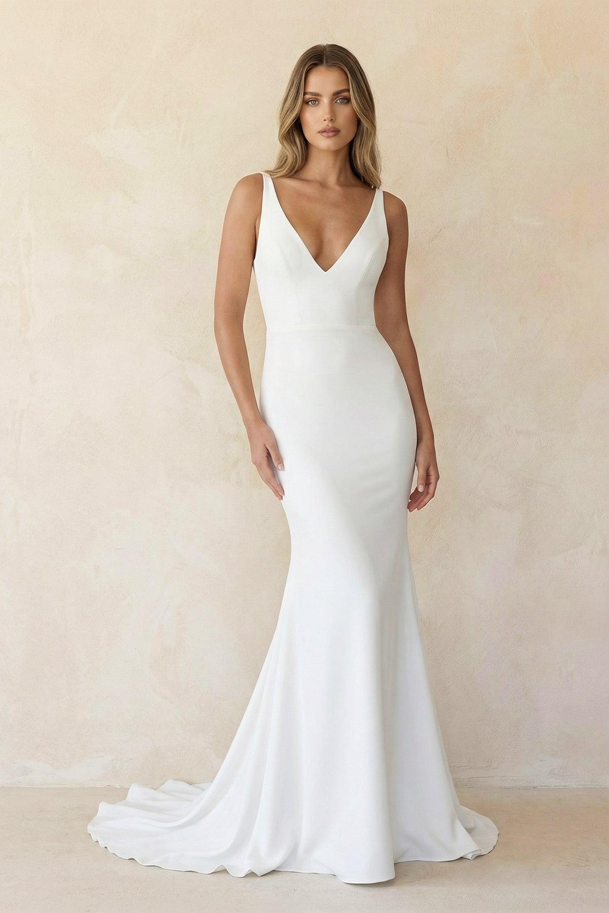 Elegant Mermaid V-Neck Elastic Satin Long Wedding Dresses – Wedding Dress by Kissprom | Available at KissProm