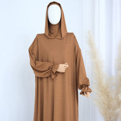 Modest Casual Hooded Abaya Collection | Tone Robes with Bubble Sleeves (MJ021) - Mariam's Collection