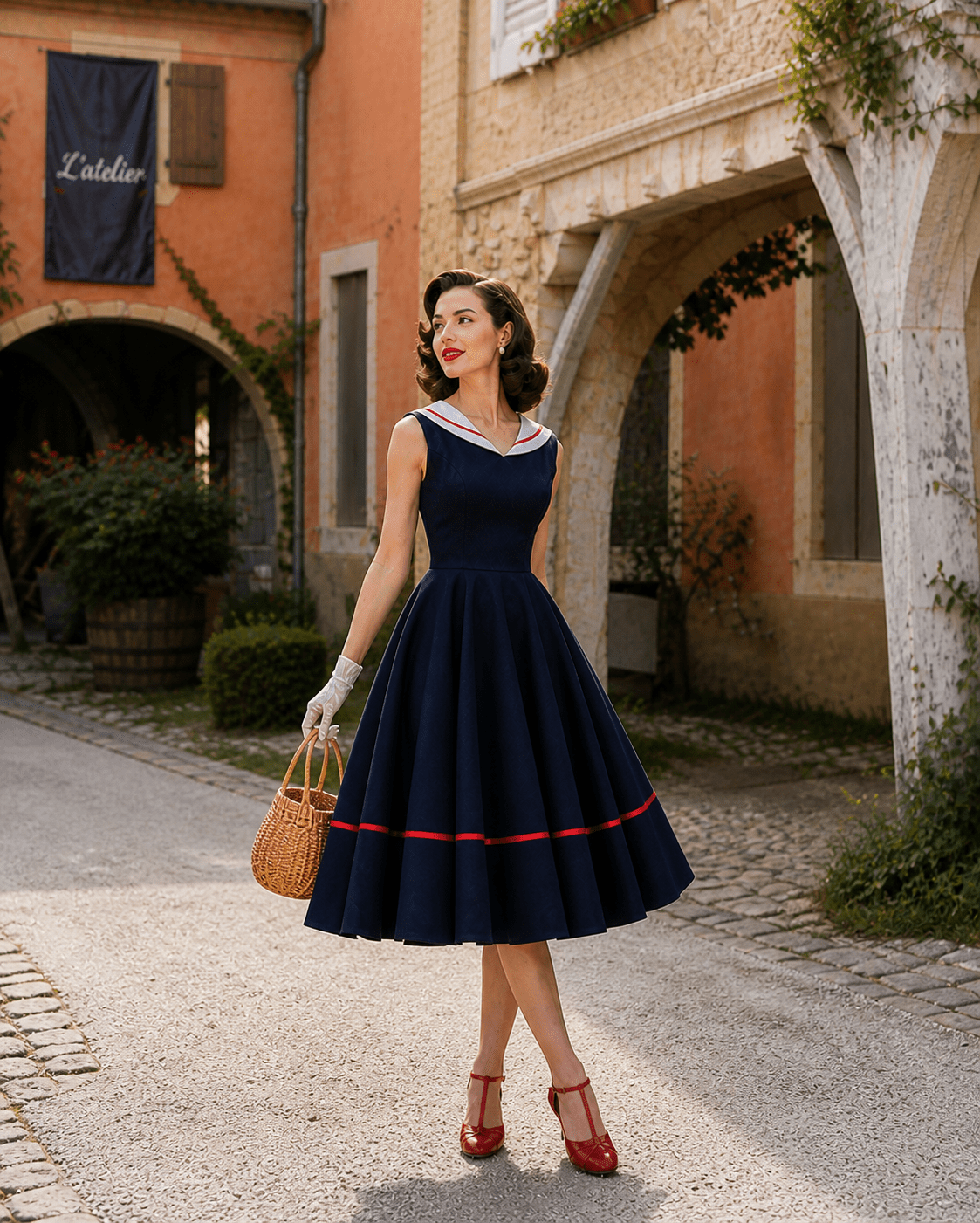 Navy Blue Sailor Collar Swing Dress - Unique Vintage - Womens, DRESSES, SWING