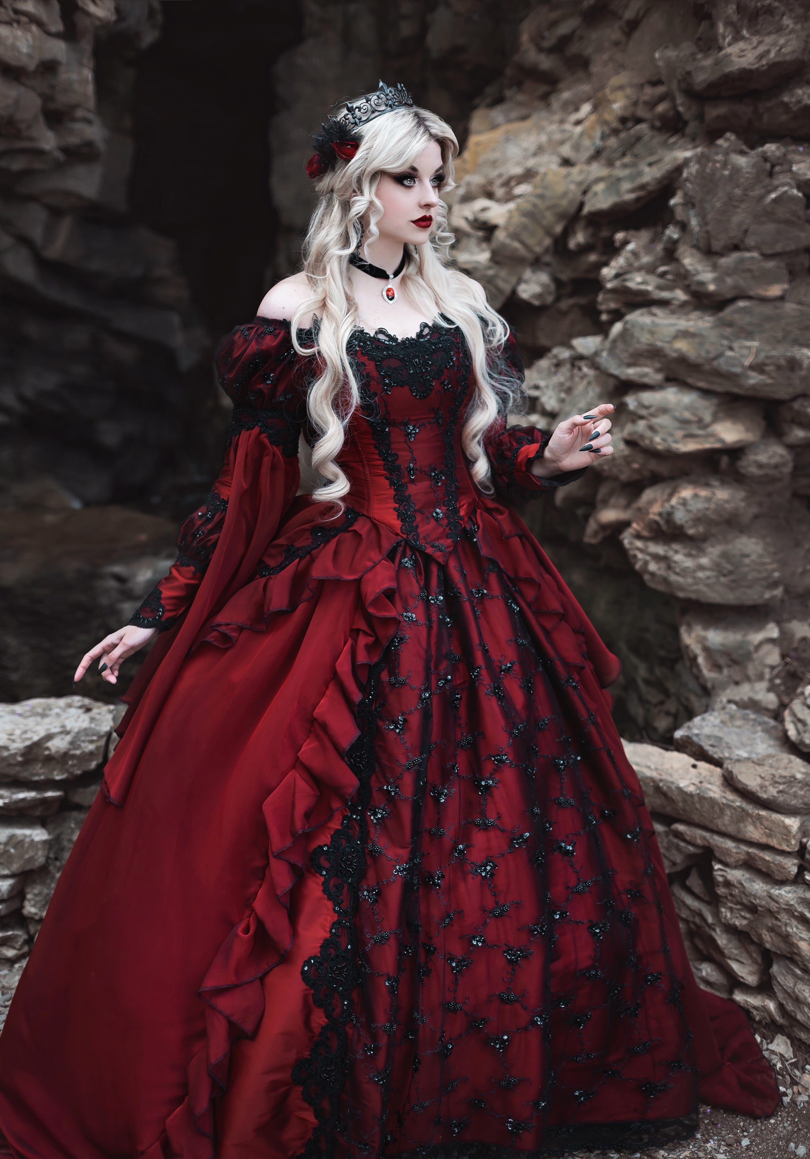 Red/black Gothic Sleeping Beauty Alternative Wedding Gown