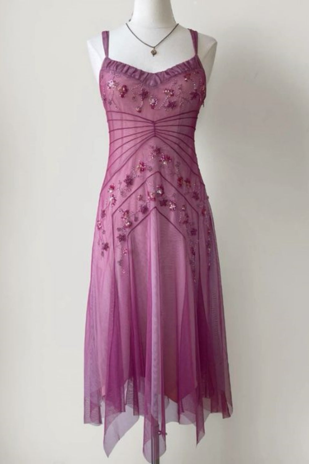 NiceVestidos--Pink Beaded Mid-Length Homecoming Dress Prom Dress