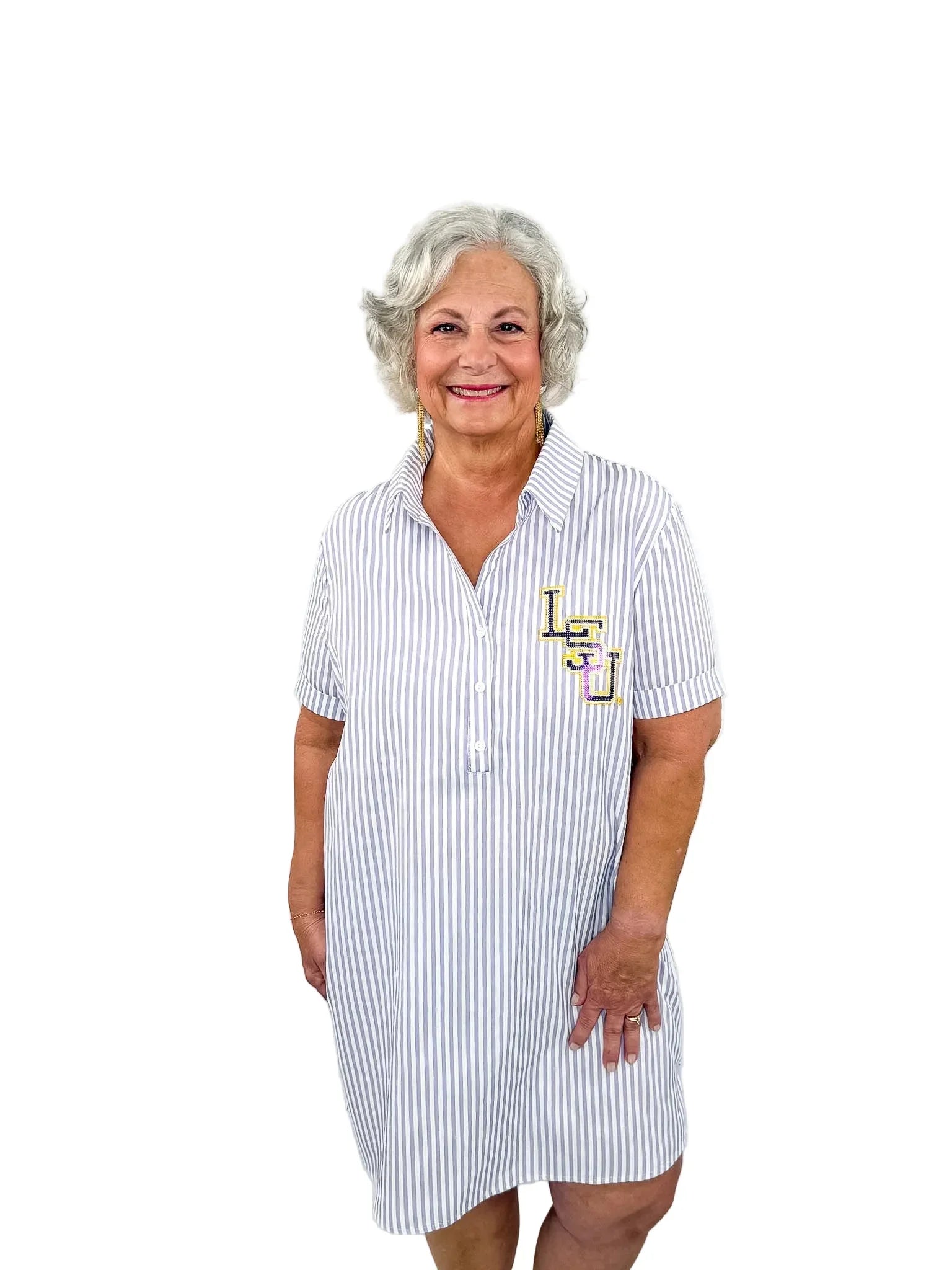 Official LSU Tigers Sequined Pinstripe Shirt Dress - SLS Wares