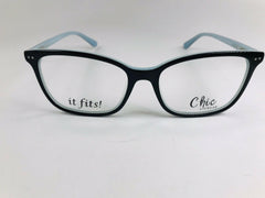 New Chic Black & Blue DEL Eyeglasses 55mm w/Case For The Stylish Large Woman