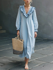 Women's Loose-Fit Linen-Blend Maxi Dress