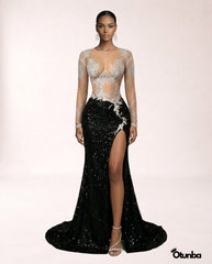 Luxury Sequined Lace Prom Dress | Silver and Black — Photo 5 | OTUNBA Luxury Fashion