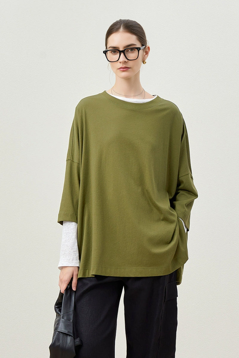 Oversized Boxy Drop Shoulder T-Shirt Forest Green / One Size (Relaxed fit for US 2–10) Fibflx