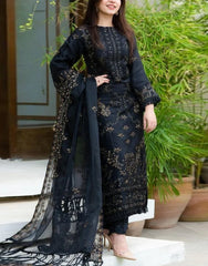 Luxury Embroidered Cotton Dress with Bamber Chiffon Dupatta