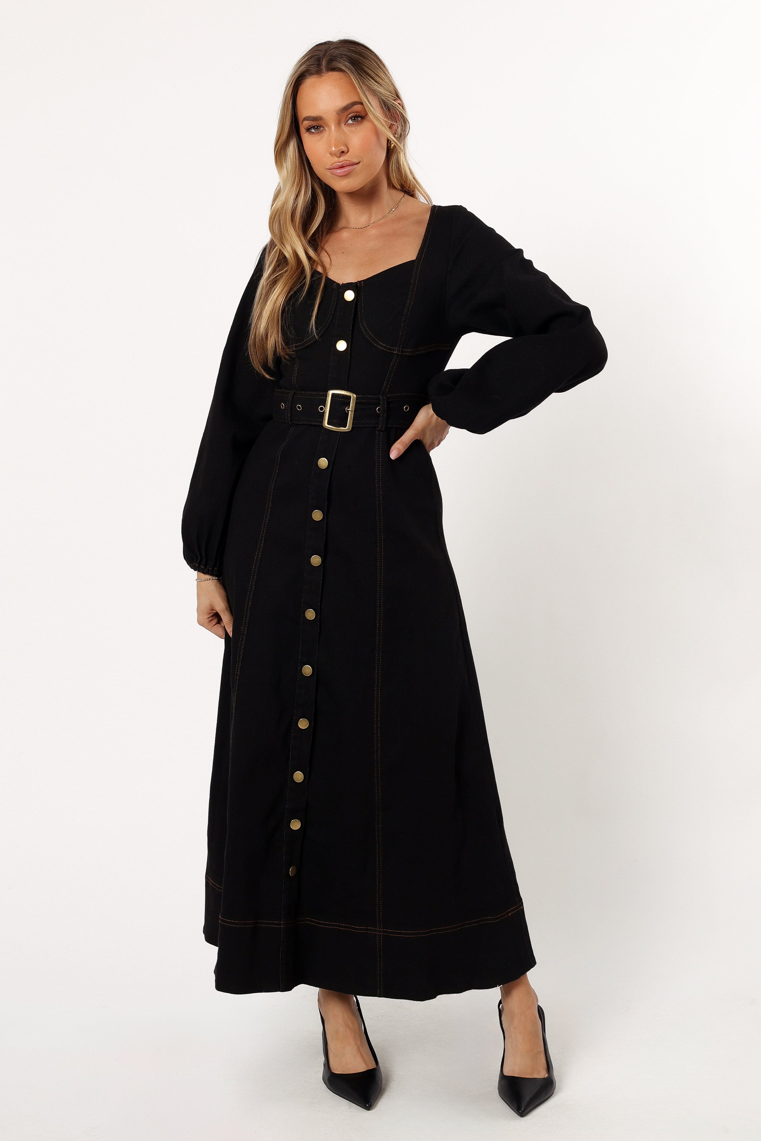 Petal and Pup USA DRESSES Mateo Long Sleeve Denim Dress - Black