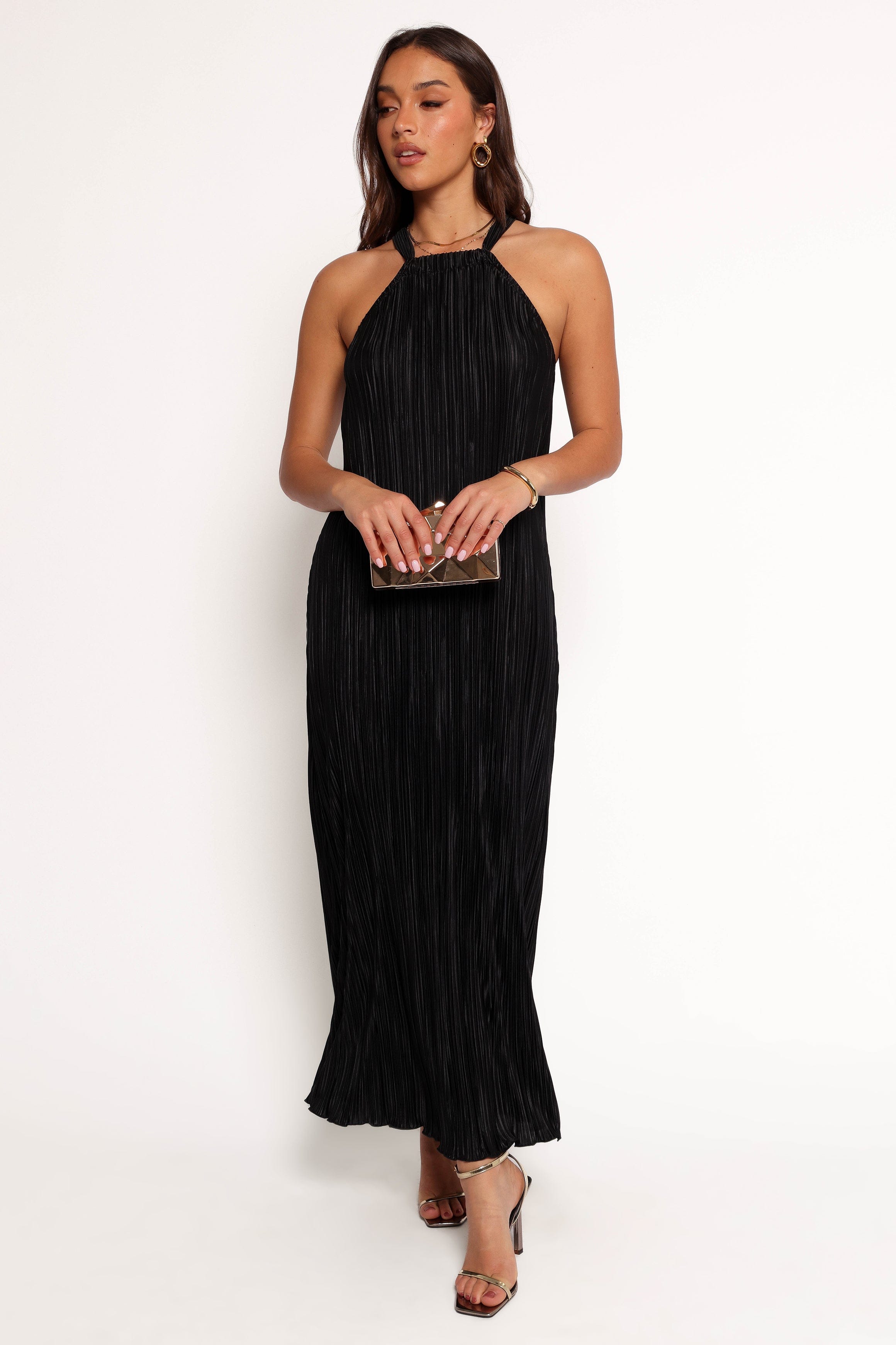 Petal and Pup USA DRESSES Melody Plisse Halter Maxi Dress - Black