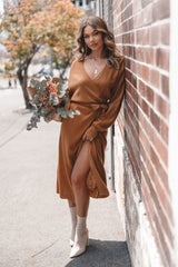 Petal and Pup USA DRESSES Nova Wrap Knit Midi Dress - Camel