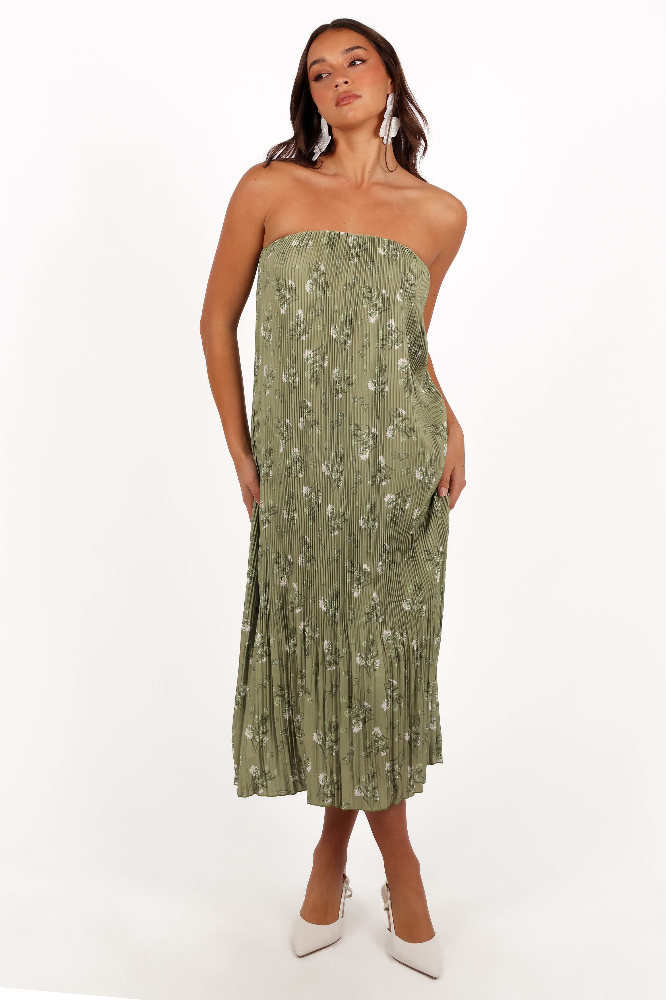 Petal and Pup USA DRESSES Sylvie Strapless Midi Dress - Sage Botanical (Hold for Rack)