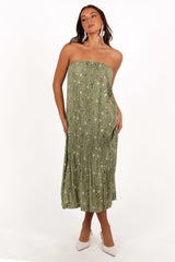 Petal and Pup USA DRESSES Sylvie Strapless Midi Dress - Sage Botanical (Hold for Rack)