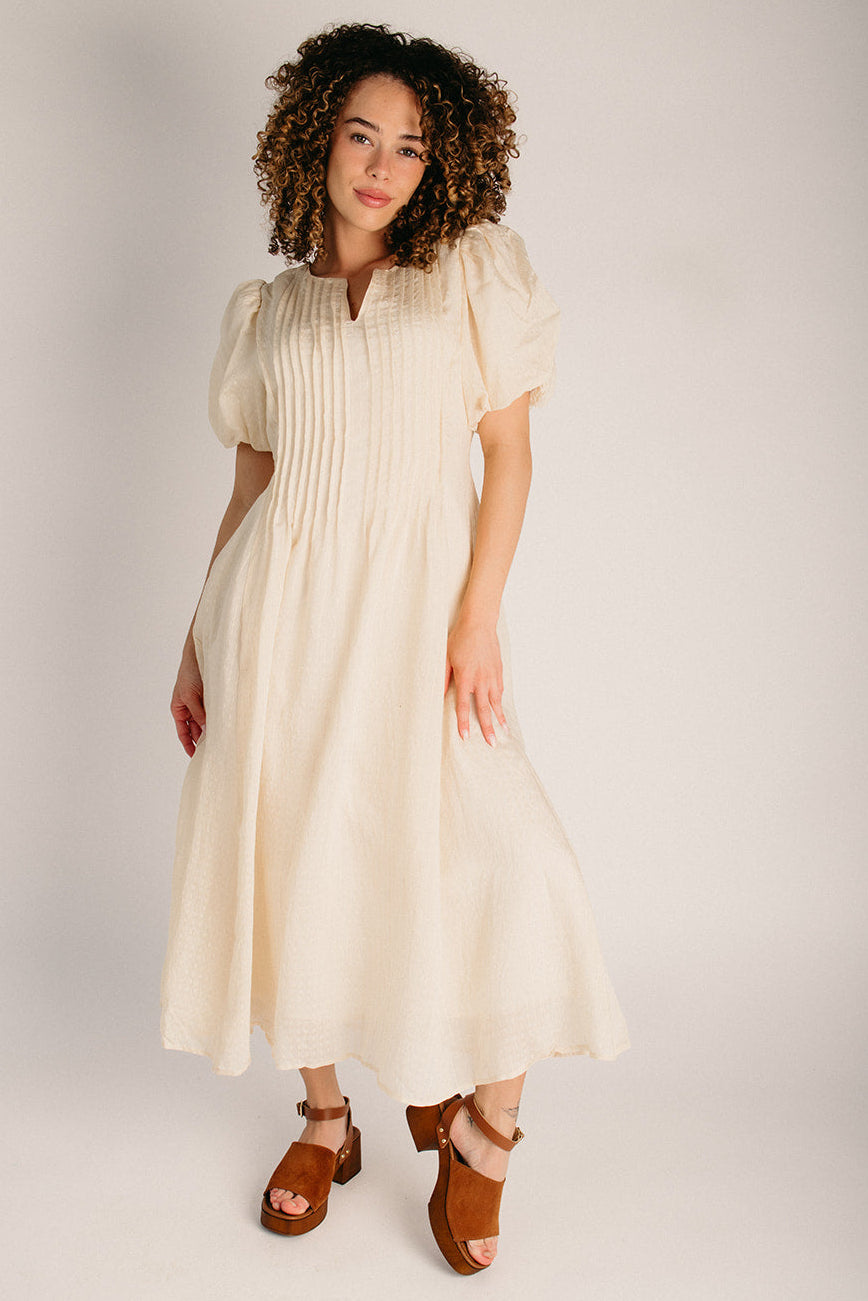 The Safley Textured Midi Dress in Ivory