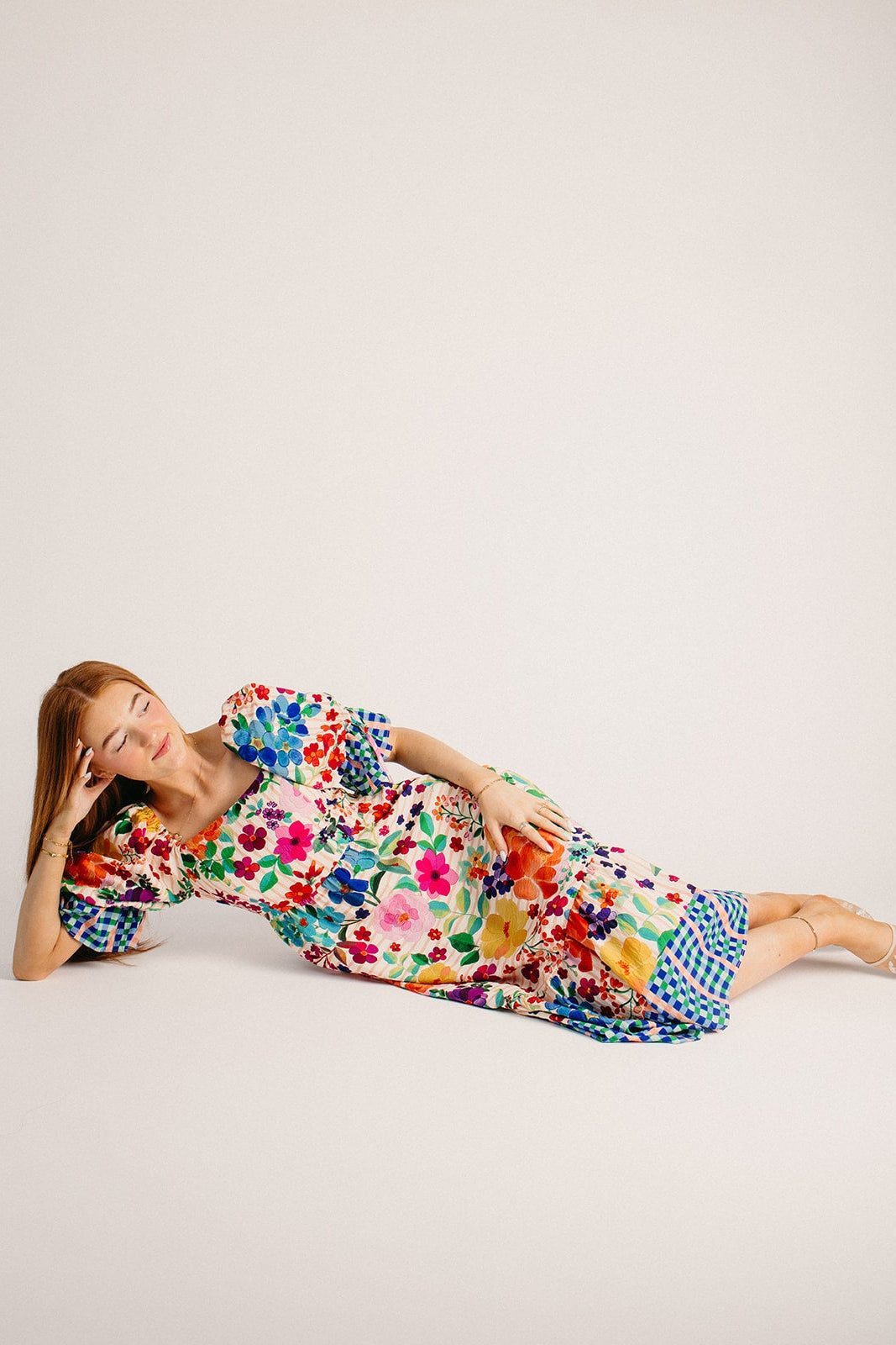 The Roylston Mixed Pattern Midi Dress in Carnival Bloom