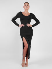 Popilush® Long Sleeve Split Dress. Figure-flattering shapewear dress for a sleek silhouette.