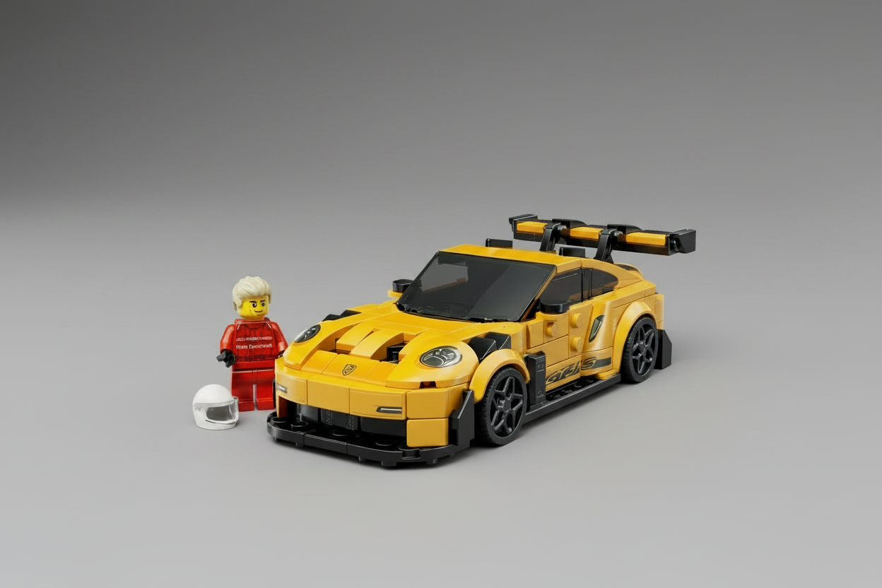 LEGO Porsche 911 GT3 RS model 77239 with realistic details and classic sports car design