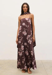 Pretty Lavish Elowen with Scarf Detail Maxi Dress, Brown and Pink