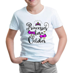 Princesses Born in October Beyaz Çocuk Tshirt