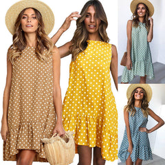 Wave Point Dress Ruffled O Neck sleeveless Mini Women Dresses 2019 summer Sundress New Fashion Casual Thin Beach Party vestidos