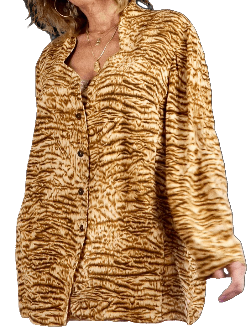 90’s Animal Print Silk Blouse Brown Tiger Shirt