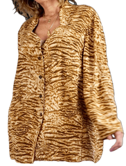 90’s Animal Print Silk Blouse Brown Tiger Shirt