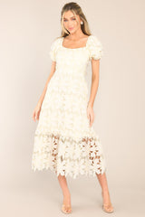 Rays Of Hope Ivory Lace Floral Midi Dress - Red Dress