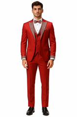 Red and White Christmas New Year Holiday Party Suit Matching Bowtie
