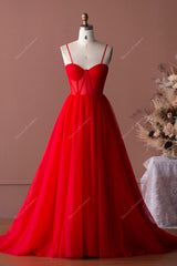 red straps corset tulle A-line formal dress