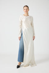 REVERY HIGH SPLIT LONG SLEEVE DRESS | CREAM